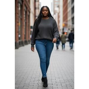 Dark Gray Waffle Knit Sweater for Women